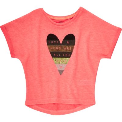 Mini girls coral heart print t-shirt